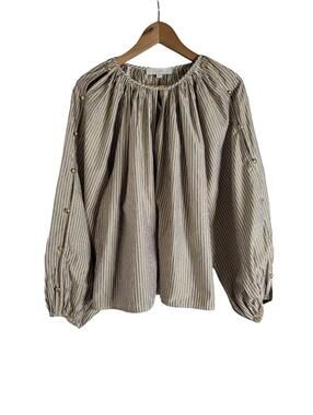 Loft Shimmer Striped Button Sleeve Blouse Metallic Threads NWT Size M